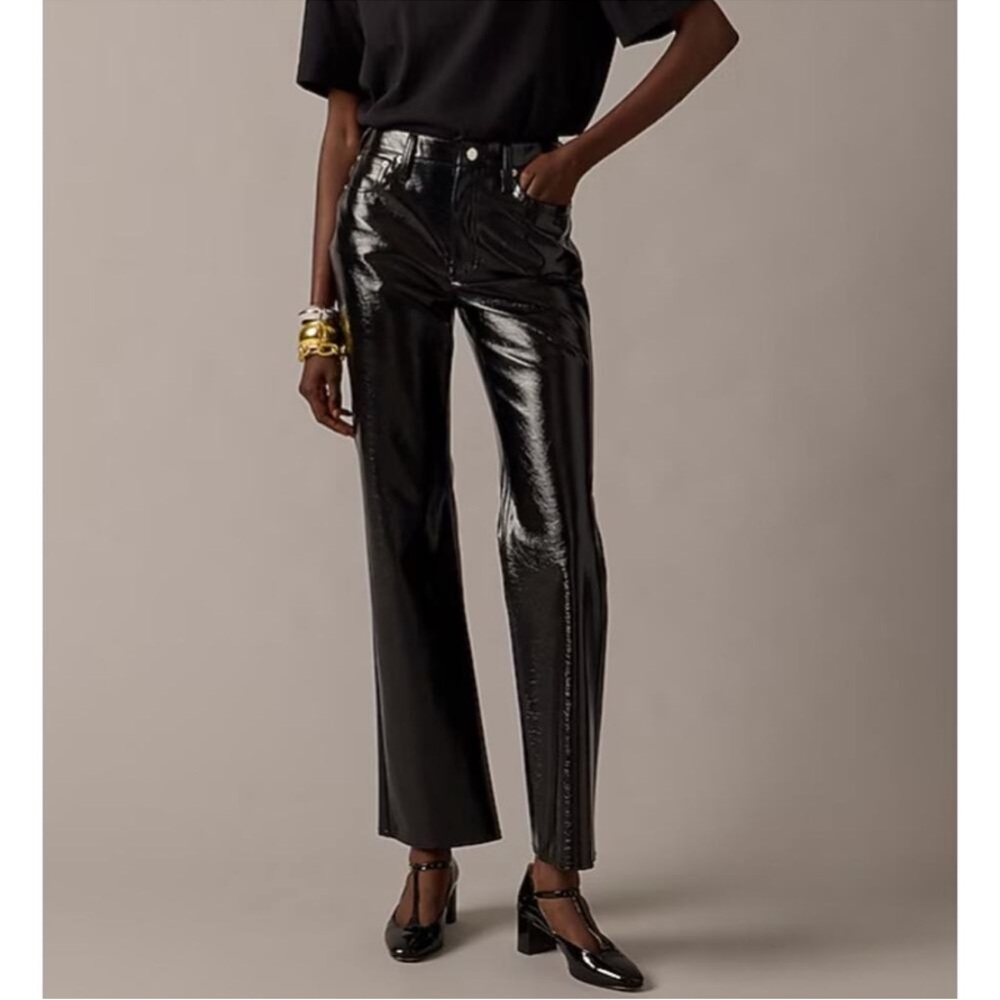 J. CREW COLLECTION Demi Boot Pants Faux Patent Leather High Rise Cropped Black